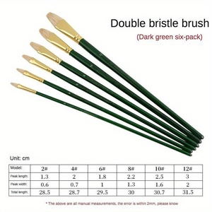 Lot de 6 pinceaux à poils durs en bois de bouleau vert, forme <span class=keywords><strong>noisette</strong></span>, pour peinture à l'huile et acrylique, fournitures d'art - Product Image 2