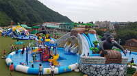 Grand parc aquatique commercial d'extérieur, toboggan gonflable amusant pour enfants, toboggan gonflable avec piscine