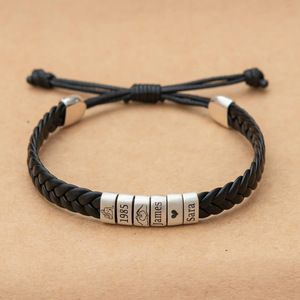 สร้อยข้อมือหนังแท้แบบเรียบง่าย พร้อมตัวล็อคแม่เหล็ก  สำหรับผู้ชาย - Product Image 2