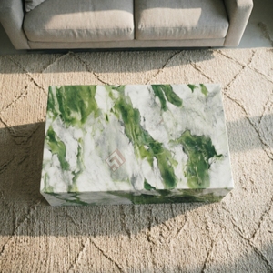 Elegant Modern Coffee <b>Table</b> Natural Stone Glacier Green <b>Marble</b> Cube Plinth Living Room - Product Image 3