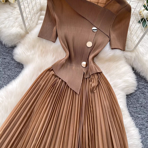 Elegante vestido con cuello en V para mujer, falda de verano estilo A para moldear la cintura y adelgazar la figura - Product Image 6