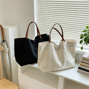 Bulk solid color sublimation canvas handbag button closure <b>large</b> capacity shoulder <b>bag</b> women's shopping <b>bag</b> - Product Image 1