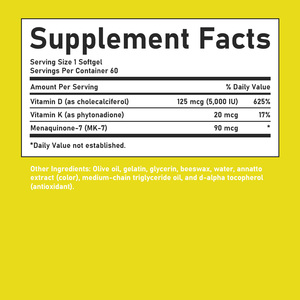 Best Selling Vitamin D3 K Softgels with Vitamin D Bone and Teeth Health High Potency Formula For Bone and Immune Health Softgels - Product Image 2