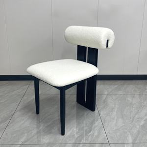 Silla Alpaca al por Mayor, Silla de Comedor Tapizada en Tela de Peluche de Lujo Personalizada, Madera de Caucho Negra - Product Image 3