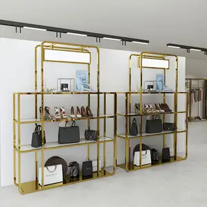 Negozio Showroom di Mobili In Metallo Oro Della Borsa di modo del Sacchetto Del Basamento Display Rack con la Luce del Led