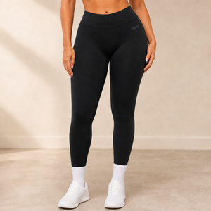 Leggings de cintura media para mujer, ajustados, negros, para yoga, fitness, entrenamiento, ropa deportiva, personalizados, OEM, ODM, venta al por mayor, a granel - Product Image 2