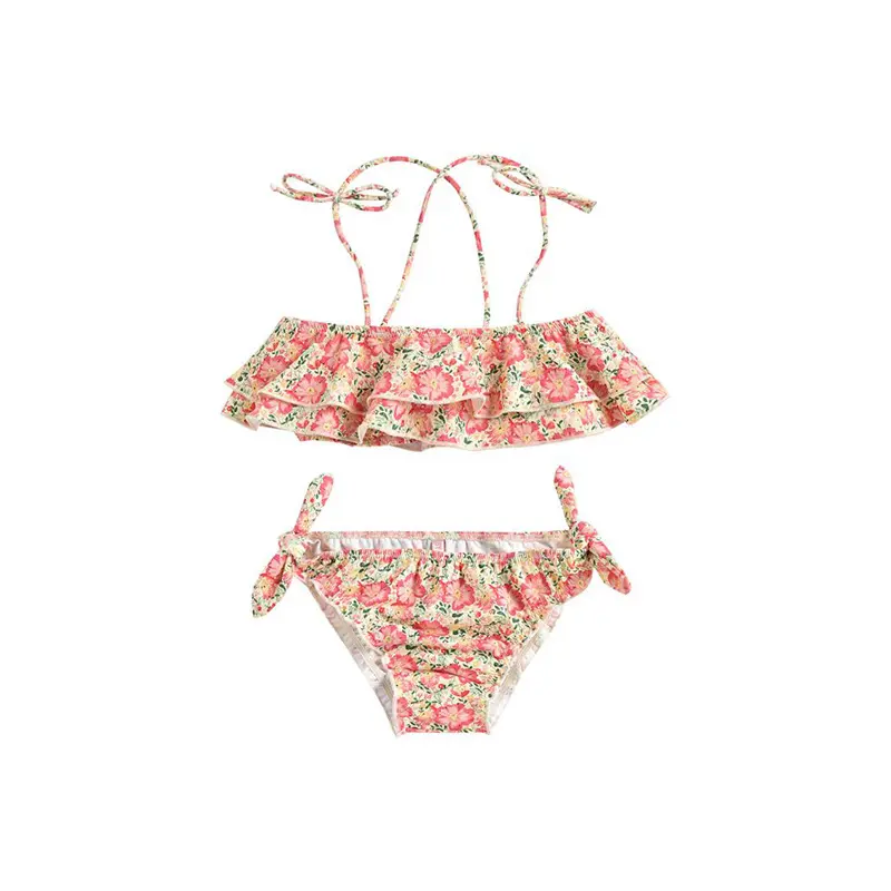 Maillot de bain deux pièces personnalisé style européen américain à fleurs mignonnes pour enfants pour filles maillot de bain pour enfants