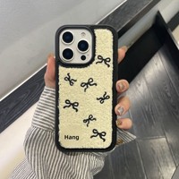 Étui en TPU avec design de nœud brodé, rectangle, iPhone 16 Pro Max, plusieurs modèles, motif floral, résistant aux chutes, style cartoon