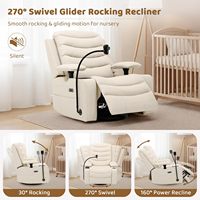 Fauteuil inclinable Power Glider pour chambre d'enfant, canapé électrique pivotant et à bascule en cuir surdimensionné avec support lombaire, chargement USB et porte-gobelet intelligent