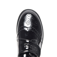 Chaussures de campus en cuir verni noir pour garçons, chaussures habillées formelles pour enfants avec fermeture auto-agrippante