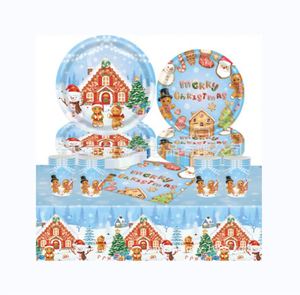 24Platos Desechables de Papel, Servilletas, Mantel, Juego de Cena Decorativo, Artículos para Fiestas de Navidad, Vajilla - Product Image 1