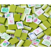 Jeu de tuiles de mahjong américain vert et blanc, mahjong en mélamine avec motif singe Joker, kit de jeu complet avec supports en acrylique transparent
