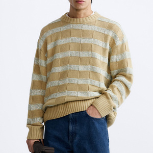 Jersey con logotipo personalizado OEM y ODM, suéter con textura a rayas para hombre, suéter de punto de manga larga, ropa de moda para hombre, suéter de punto para hombre - Product Image 1