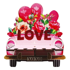 Étagère murale décorative en bois pour le salon pour la Saint-Valentin, avec un panneau en bois en forme de chariot d'amour, ornement suspendu, artisanat en bois - Product Image 1