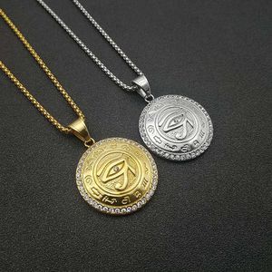 Collar con colgante de ojo de Horus de yunnique, acero inoxidable, chapado en oro, diamantes de imitación redondos, joyería de regalo unisex - Product Image 1