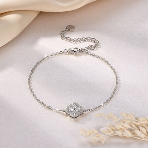 Exquisite Jewelry Eco-friendly Copper 14k Gold Plated 3MM VVS GRA Moissanite Classic Fashion Four Leaf Chain Link <b>Bracelet</b> - Product Image 2