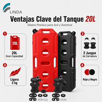Tangki Bahan Bakar Portabel LINDA 20L untuk Sepeda Motor/Moped Bahan HDPE Baru Merah Hitam Dilengkapi Kunci Ganda Argo ATV Kompatibel 1 Tahun