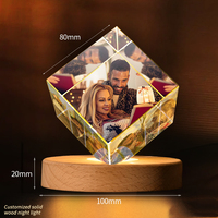Lampe de nuit avec photo en cristal personnalisée gravure d'image commémorative cadeau pour anniversaire de mariage décoration de bureau pour la famille d'animaux domestiques