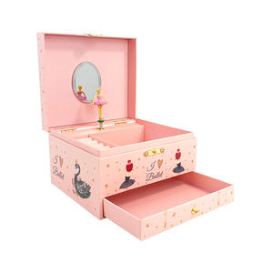 Boîte à musique rose <span class=keywords><strong>ballerine</strong></span> avec miroir et tiroir, manivelle en papier, mélodie personnalisée, cadeau pour filles - Product Image 1