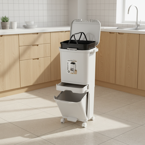 Bidone della <span class=keywords><strong>Spazzatura</strong></span> in Plastica a Tre Livelli <span class=keywords><strong>Salvaspazio</strong></span> Grande Capacità per Cucina Riciclabile Contenitore per Rifiuti - Product Image 1