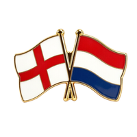 Vente en gros de broches de revers personnalisées en métal émaillé avec drapeau national croisé pour souvenirs d'entreprise