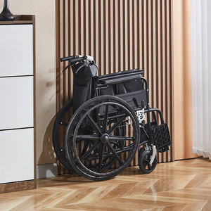 Fauteuil roulant manuel Aitelun 90x86x25cm noir en acier carbone pliable avec siège toilette pour personnes âgées et handicapées, aide à la mobilité - Product Image 3