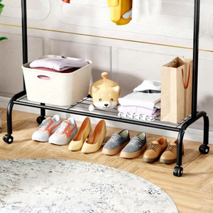 Perchero Metálico Minimalista con Ruedas, Estante de Almacenamiento de Dos Niveles, Diseño Multifuncional Vertical - Product Image 6