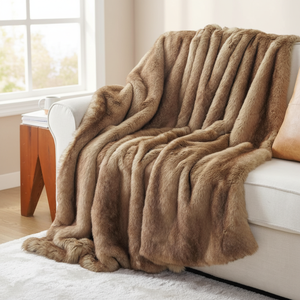 Plaid douillet et chaud Zhengtai Home Decor, en fausse fourrure de vison marron, doux et confortable - Product Image 1