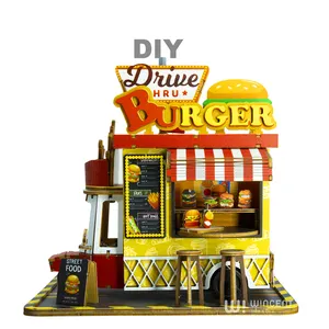 Wincent Schneller Versand Hochwertiger Großhandel D064 Burger Truck DIY Miniaturen Puppenhaus 3D Holz puzzle
