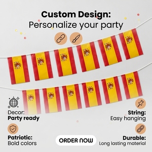 Drapeau à cordes espagnol 14*21cm en polyester imprimé UV, imperméable et écologique – Vente en gros à chaud - Product Image 2