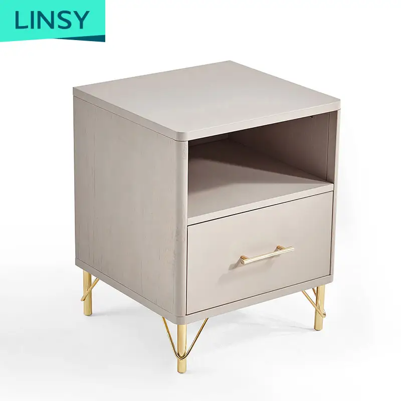 Linsy 북유럽 화이트 골드 컬러 캐비닛 현대 사이드 테이블 Nightstands 침실 침대 옆 Lh001B1-A