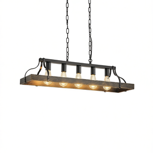 Black Gold Vintage Pendant <b>Light</b> 33.7 Inch 5 E26 Bulb Sockets Adjustable Chain Height Rectangle Chandelier for <b>Dining</b> Living - Product Image 1