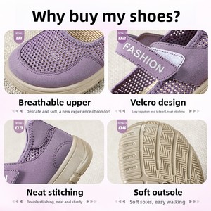 Chaussures d'été respirantes à semelle souple pour <span class=keywords><strong>femme</strong></span>, style grand-mère, en microfibre, à bout large, grandes tailles, confortables, avec fermeture Velcro, pour <span class=keywords><strong>pieds</strong></span> larges - Product Image 4
