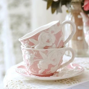 Ensemble de tasses à café en céramique, motif <span class=keywords><strong>cupidon</strong></span> peint rétro en relief, tasse de thé britannique de l'après-midi, tasse à café en céramique, offre spéciale - Product Image 1