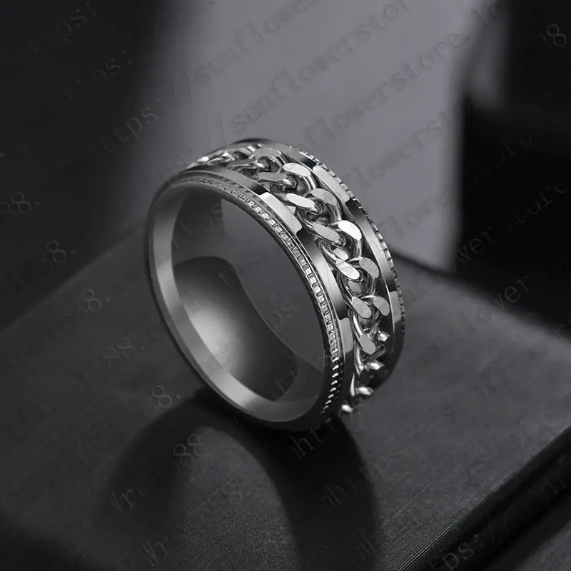 New fashion designer punk jewelry hip hop rings men rotatable chain spinner rings