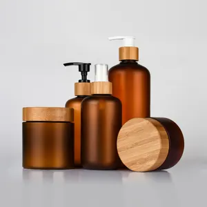 Kozmetik seti losyon şişesi cilt bakımı krem şişesi banyo kremi özü boş şişe bambu ahşap kapak