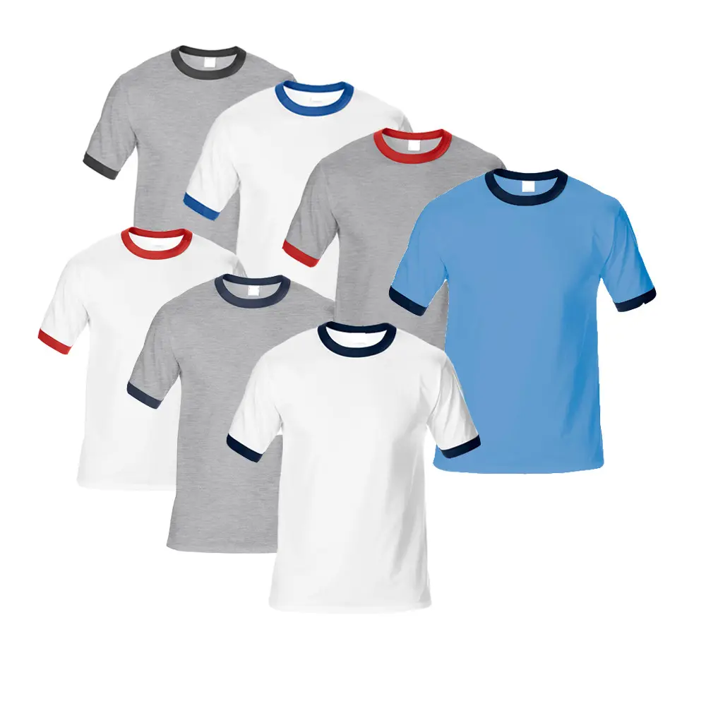 New Arrivals Kleurrijke Zomer Kleding Mannen Custom-Made T-shirt Groothandel 100% Katoen Ringer Tee Shirt Blanco T-shirt