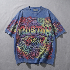 T-shirt vintage OEM personnalisé en coton 100% 230 GSM, coupe oversize à épaules tombantes, imprimé numérique délavé à l'acide avec strass - Product Image 1