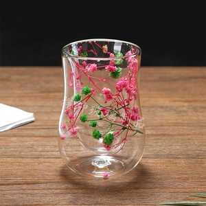 Mug à café en <span class=keywords><strong>verre</strong></span> borosilicate à <span class=keywords><strong>double</strong></span> <span class=keywords><strong>paroi</strong></span> avec fleurs séchées réelles, pour thé au lait, jus, latte, expresso, olive feather - Product Image 5