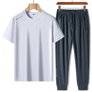 Hommes sports d'été loisirs séchage rapide respirant stretch nylon glace soie manches courtes deux pièces confortable élégant extérieur - Product Image 3