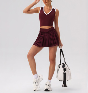 Women 2 In 1 Tennis Skirt Sets Sleeveless Sports Top Pleated Skirt Quick Dry Athletic Golf Workout Activewear Outfit For Ladies - Product Image 6