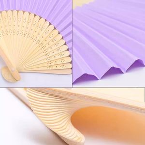 Wholesale STOCK DIY Wedding Child Festival <b>Folding</b> Bamboo Handfan Wooden Hand Held White Paper Fans - Product Image 3
