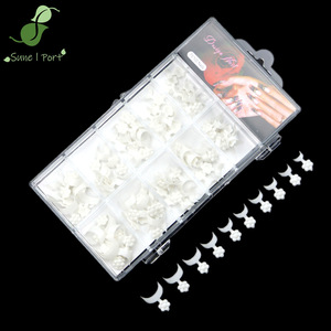 SunelPort Faux Ongles à Presser en ABS, Motif Papillon Fleur de Prunier, Style <span class=keywords><strong>French</strong></span>, 100 Pièces en Boîte, Bordure Latérale en Croissant, Blanc Porcelaine, Courts - Product Image 1