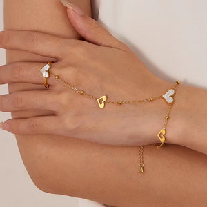 Pulseras de moda de verano Pulsera de anillo de joyería de acero inoxidable chapado en oro de 18 quilates Pulsera de corazones lindos de nácar para regalo - Product Image 1