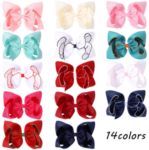OKAY Custom 6 pulgadas <span class=keywords><strong>JOJO</strong></span> Grosgrain Hair Clip Bows con Moon Stitch Trim Edge para Baby Girl Accesorios - Product Image 3