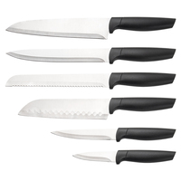 Ensemble de couteaux de cuisine promotionnel à faible MOQ, 6 pièces, avec manche en PP, comprenant couteau utilitaire, couteau à éplucher, couteau à pain et couteau de chef, pour cuisiniers