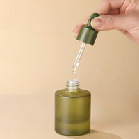 Flacons Compte-gouttes en Verre Givré Vert Olive pour Sérum Cosmétique, Huile Essentielle Visage et Cheveux, 30ml 1oz 15ml, Épais, Disponibles en Stock