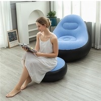 Sofá Inflable Portátil Tipo Puff con Otomana de Tela, Plegable, para Sala de Estar