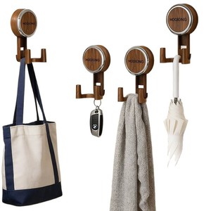 Moqiong Double-Headed Wall <b>Hook</b> Wood Grain Suction Cup Mount Entryway Storage Rack Easy Install - Product Image 5