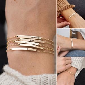 Trendy Anti Tarnish Wholesale Custom Brand logo <b>Name</b> 14k 18k PVD <b>Gold</b> Plated Stainless Steel <b>Bracelet</b> for Women Men - Product Image 3